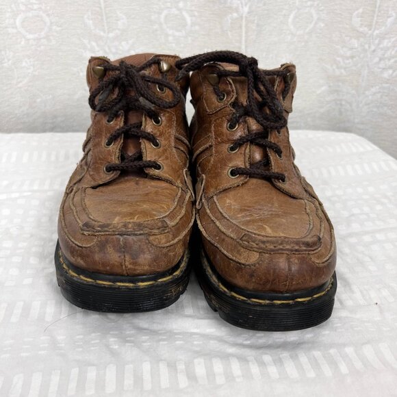 Dr. Martens Moc Toe Ankle Boot brown leather yellow stitch sole US 9M rugged main image 9